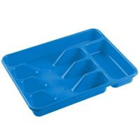 Bestekbak - blauw - 5 vakken - 34 x 26 x 5 cm - lade indeling - bestekhouders