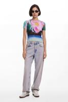 T-shirt met vervaagd landschap - GREEN - XL