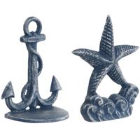 Deurstopper Zeester/Anker - blauw - gietijzer - 15 cm - maritiem