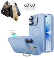 iPhone 17 Bundle Classic Hybrid Magnetic Case (Camera Control, Stash Stand) and Armorite Pro Screen Protector - Frosted Light Blue
