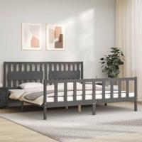 Bedframe met hoofdbord massief hout grijs 200x200 cm