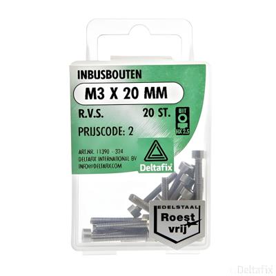 Inbusbout m3x20mm rvs 20st - Deltafix