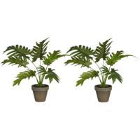 Mica Decoration kunstplant Philodendron - 2x - groen - H30 en D27 cm - Kamerplant - thumbnail