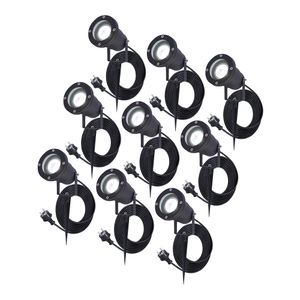 9x Sydney Prikspot - GU10 - Plug & Play - Daglicht wit 6000K - 5 Watt - Voor buiten - Priklamp - Zwart - Grondspies - 1.5 meter netsnoer - Tuin spots,