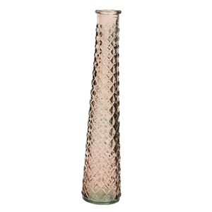 Vaas/bloemenvaas van gerecycled glas - D7 x H32 cm - transparant roze/bruin - Vazen