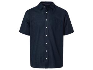 Heren linnen overhemd (M (39/40), Marineblauw)
