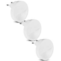 Set van 3 LED nachtlampen - Rond - Samsung LED chips - Daglichtsensor - 4000K neutraal wit - Stopcontact lamp - EU plug (eurostekker)