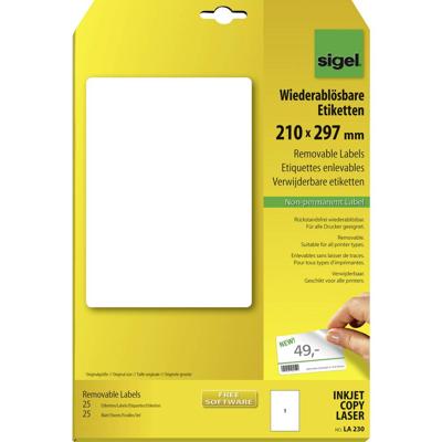 Sigel LA230 210 x 297 mm Papier Wit 25 stuk(s) Weer verwijderbaar Universele etiketten 25 vel DIN A4