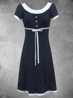 Short Sleeve Plain Crew Neck Cotton-Blend Knitting Dress