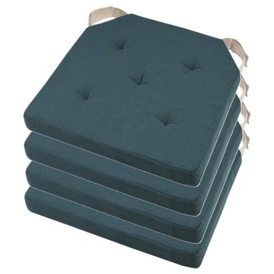 Stof Textile stoelkussen DUO - 4x - marine blauw - 38 x 38 x 4 cm - klittenband sluiting