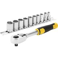 STANLEY RATCHET 72 TANDEN - 1/4 + 10 DOPPEN - 11 STUKS
