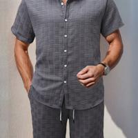 Bon&Bon Men's 2-Piece White Button Up Shirt and Shorts Vacation Set Dark Grey / XL