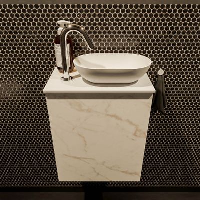 Mondiaz Fowy toiletmeubel 40cm Carrara met blad en waskom talc rechts 1 kraangat