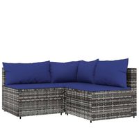 vidaXL 3-delige Loungeset met kussens poly rattan grijs - thumbnail