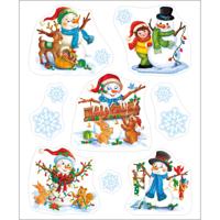 Anna's collection Kerst raamstickers sneeuwpop - vel van 34 x 28 cm - raamdecoratie