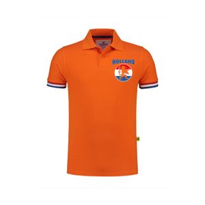 Grote maten Holland fan polo t-shirt oranje luxe kwaliteit met vlagcirkel en leeuw - 200 grams katoen - heren 4XL  -