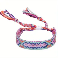 Handgemaakte Geweven Verstelbare Armband uit Nepal met Roze-Blauw-Lichtgroen-Oranje Motief - Sieraden - Spiritueelboek.nl