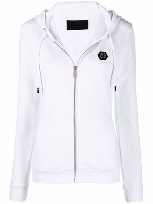 Philipp Plein hoodie zippé à logo appliqué - Blanc