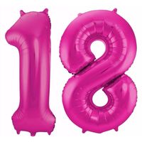 Cijfer ballon 18 jaar roze - thumbnail