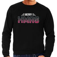 Merry Xmas disco foute Kerstsweater / Kersttrui zwart voor heren - thumbnail