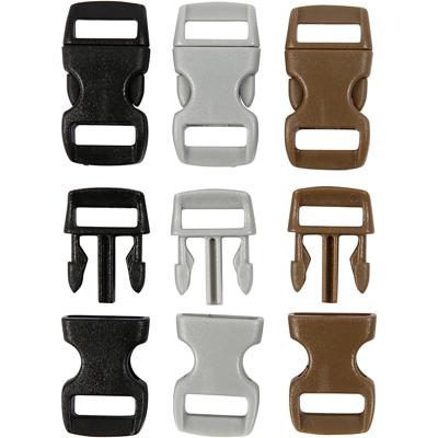 Creativ Company Klik sluiting, l: 29 mm, b: 15 mm, gatgrootte 3x11 mm, zwart, bruin, grijs, 100 stuk/ 1 doos
