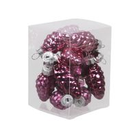 12x stuks glazen dennenappels kersthangers cherry roze 6 cm mat/glans - Kersthangers - thumbnail