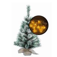 Kleine kunst kerstboom besneeuwd -incl. 3D sterren lichtsnoer - H60 cm