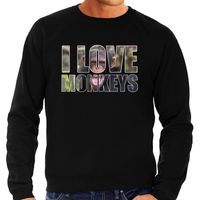 Tekst sweater I love chimpanzee monkeys met dieren foto van een chimpansee aap zwart voor heren