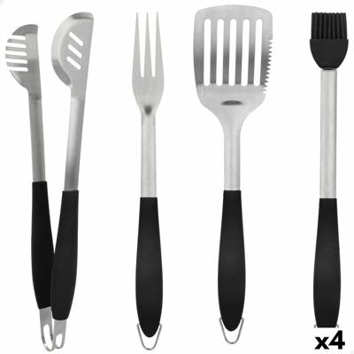 Set met barbecuebenodigdheden Aktive 4 Onderdelen Barbecue Roestvrij staal 10 x 42 x 4 cm (4 Stuks)