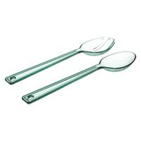 Sla bestek/couvert setje - transparant - groen kunststof - 29 cm - picknick/vakantie