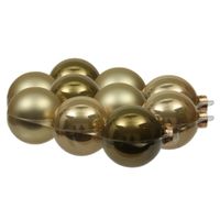 12x stuks glazen kerstballen dusky lime goud/groen tinten 8 cm mat/glans - thumbnail