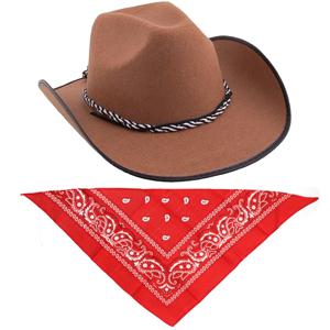 Bruine carnaval verkleed cowboyhoed met rode hals zakdoek