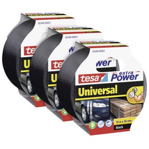 tesa extra Power® UNIVERSAL 56348 Textieltape Zwart (l x b) 10 m x 50 mm 3 stuk(s)