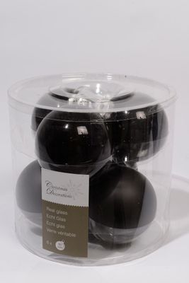 6 kerstballen zwart glans-mat 80 mm - Ksd