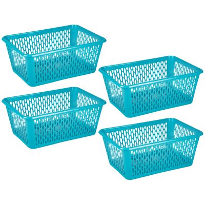 Opbergmand/kastmandje - 4x stuks - 13 liter - blauw - kunststof - 26 x 37 x 14 cm