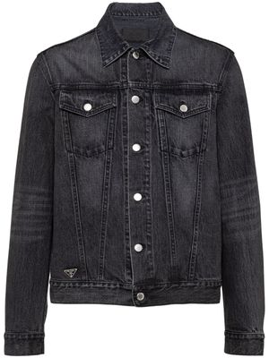Prada veste en jean à plaque logo - Noir
