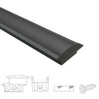 Aluminium ledstrip profiel zwart inbouw 2m - breed en laag - compleet met afdekkap