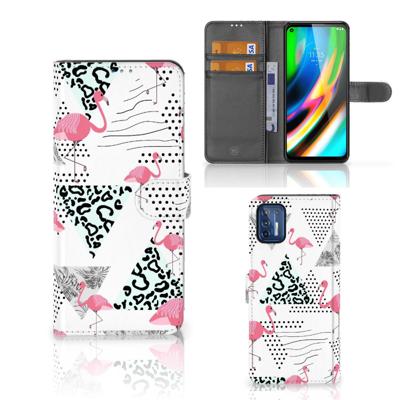 Motorola Moto G9 Plus | Telefoonhoesje | Met pasjeshouder | Flamingo Triangle