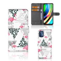 Motorola Moto G9 Plus | Telefoonhoesje | Met pasjeshouder | Flamingo Triangle