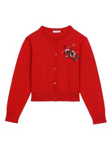 Dolce & Gabbana Kids cardigan en coton à fleurs brodées - Rouge