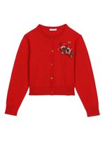 Dolce & Gabbana Kids cardigan en coton à fleurs brodées - Rouge