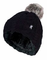 Heat Holders Ladies turnover cable hat with pom pom black (1 st)