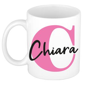 Naam mok Chiara - roze - wit - keramiek - 300 ml - verjaardag/cadeau beker