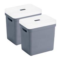 Sunware opbergboxen met deksel - 2x - Sigma Home - kunststof - 25L - donkerblauw - 35 x 25 x 36 cm
