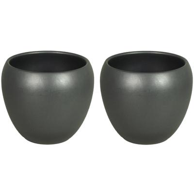 Floran Plantenpot - 2x stuks - antraciet - mat - keramiek - 14 x 11 cm