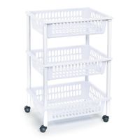 Opberg trolley/roltafel/organizer met 3 manden 40 x 30 x 61,5 cm wit/wit - Opberg trolley