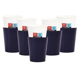 Feestbekers met hoesjes - 40x - navy blauw - papier - 250ml