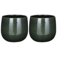 Plantenpot/bloempot keramiek donkergroen speels licht gevlekt patroon - 2x - D21/H19 cm