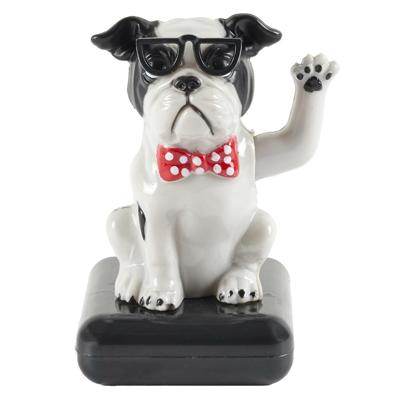 Solar bewegend figuur - Hond - zwart/wit - kunststof - 10 cm - cadeau - dieren