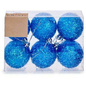 Kerstballen - 6x stuks - blauw glitter - kunststof - 6 cm